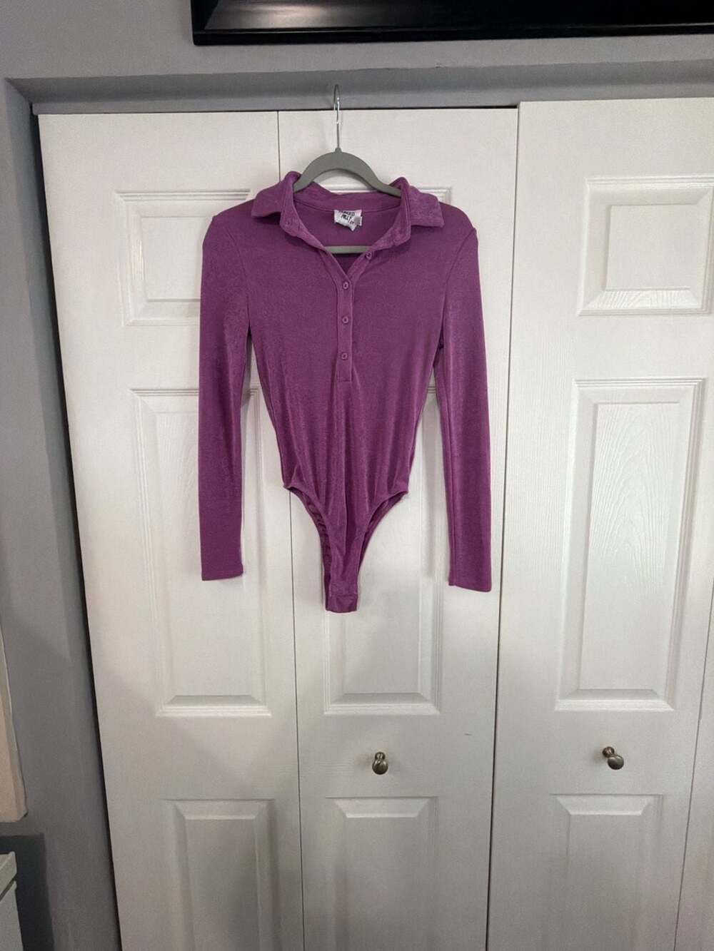 Princess Polly Purple Long Sleeve Collared Button Front Bodysuit
